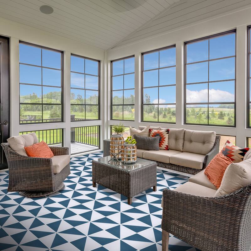 Ocean Handmade Cement Tile, 8''x8'', White-Blue