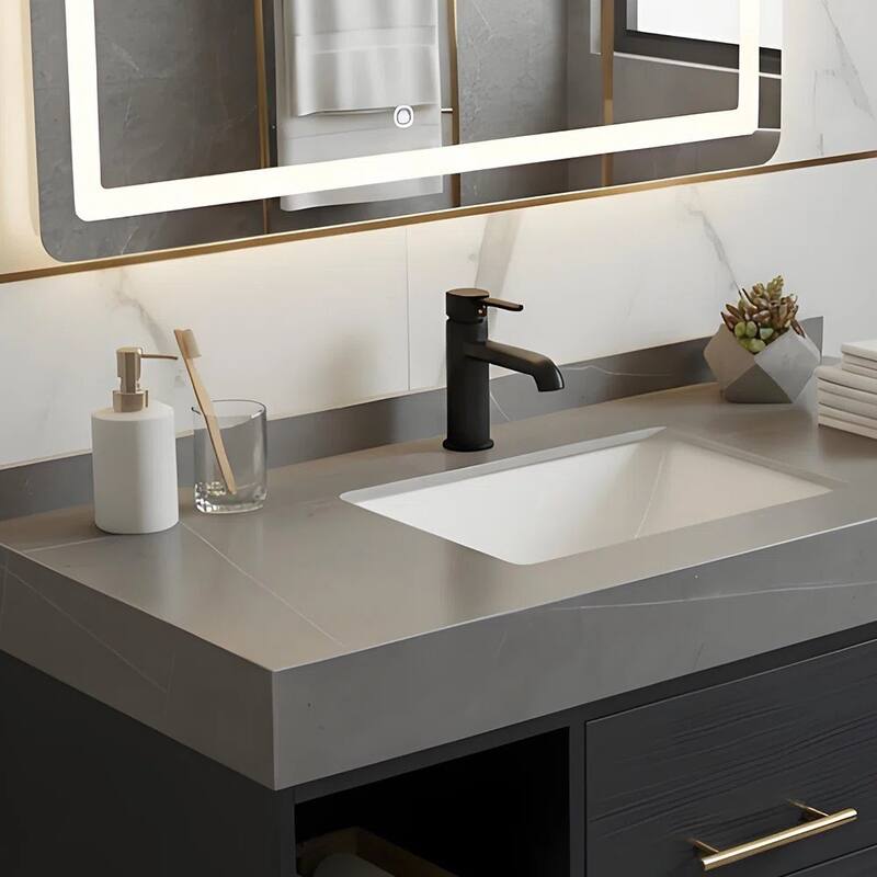 Modern Wall-Mounted Bathroom Vanity with Faux Marble Top