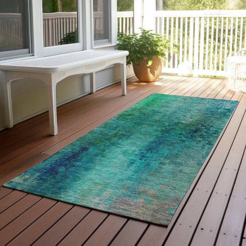 Machine Washable Indoor/ Outdoor Abstract Ombre Chantille Rug - Teal - 2'3" x 7'6"