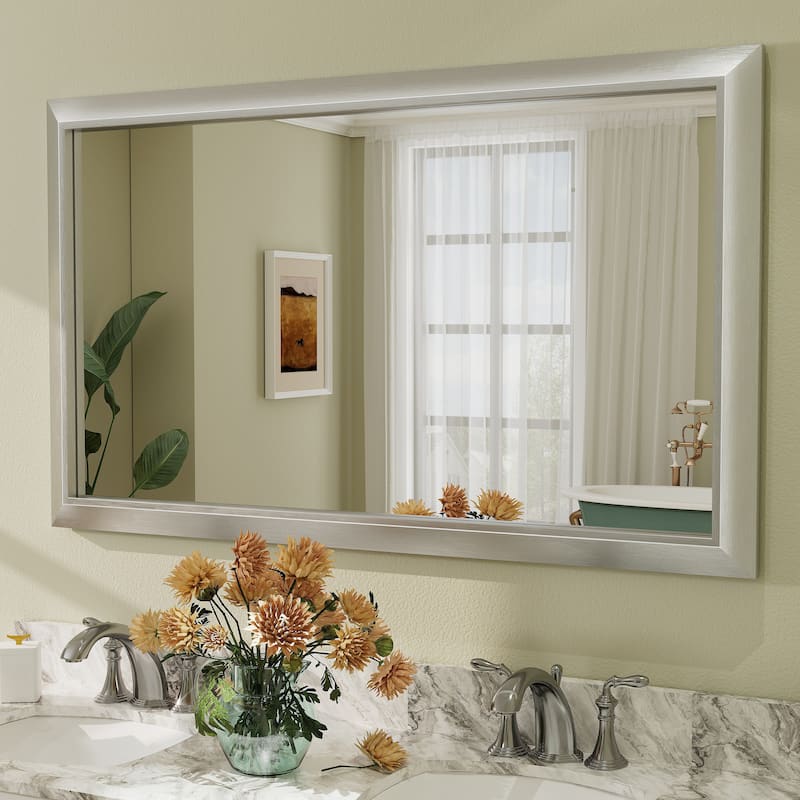 Beveled Metal Rectangle Framed Bathroom Vanity Tempered Glass Mirrors - 50" x 30" - Silver