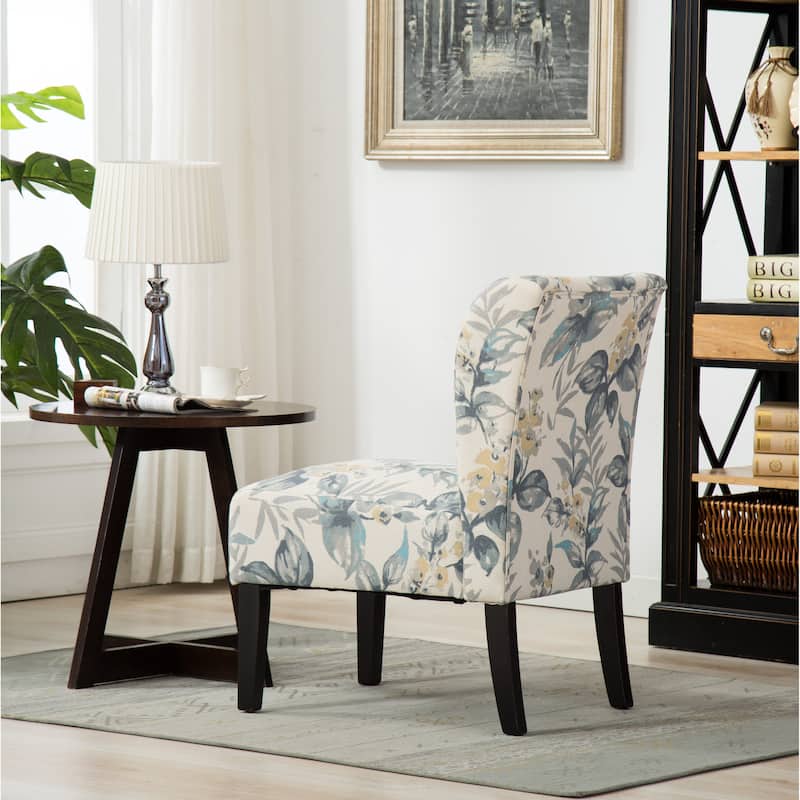 Blue Leaves Modern 29.13" Upholstered Accent Chair with Wood Legs for Living Room