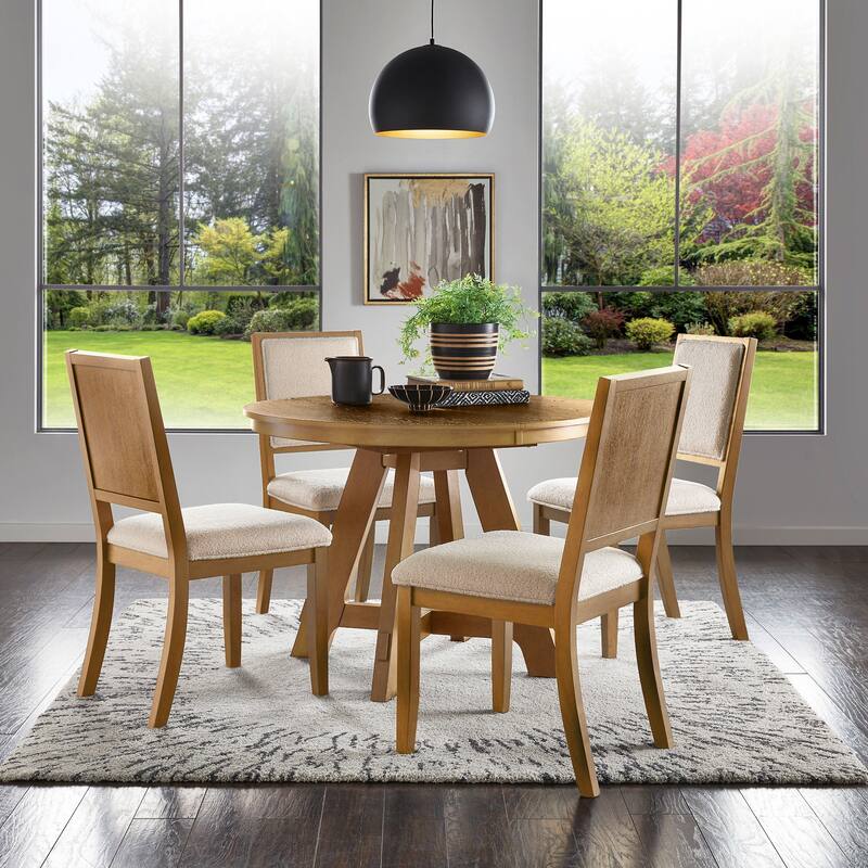 Harstad 42"-60" Wood Finish Extendable Round Dining Set by iNSPIRE Q Modern