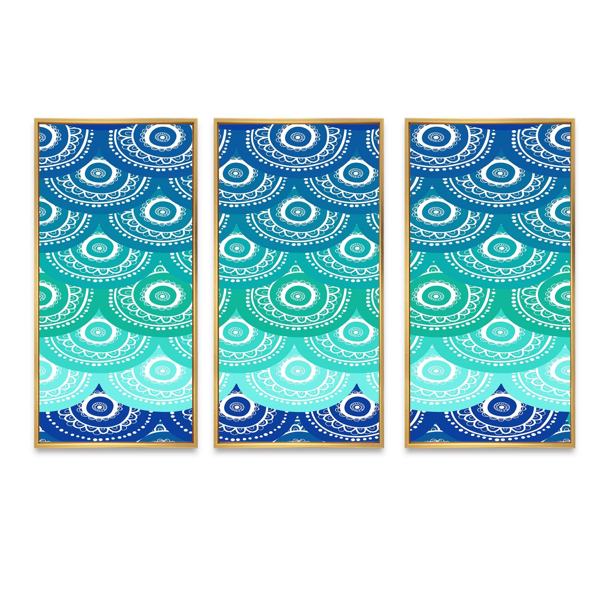 Designart "Ethnic Ocean Waves" Modern Framed Canvas Wall Art Set of 3