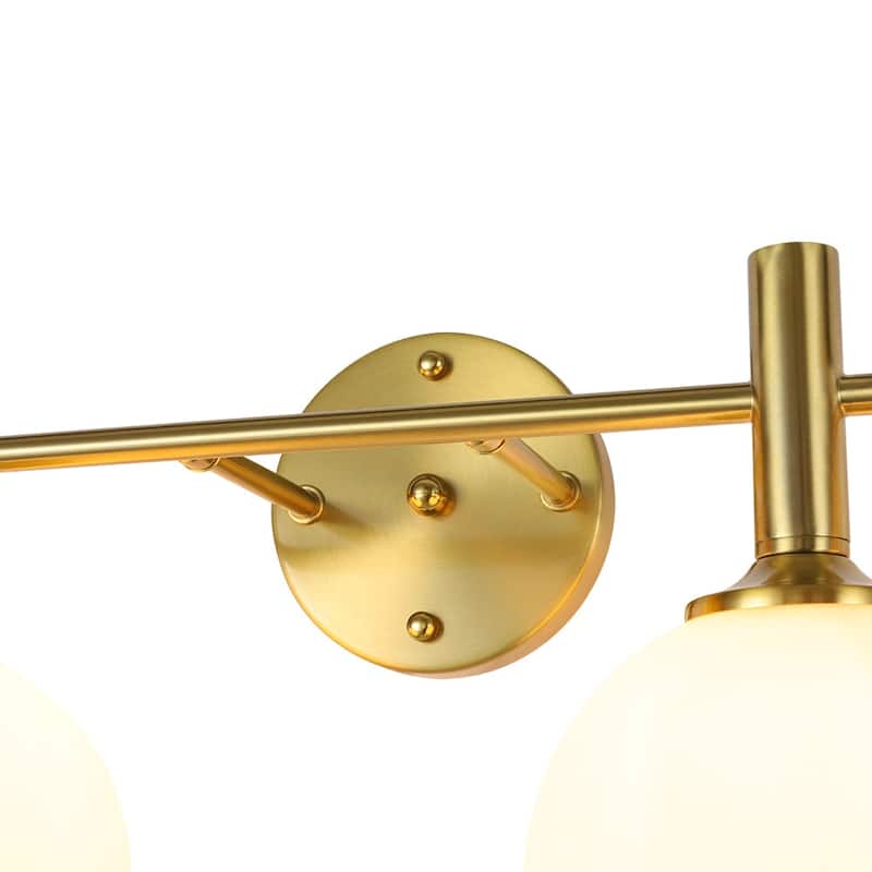 4-Light Brushed Brass Glass Globe Vanity Wall Lamp Bathroom Sconce