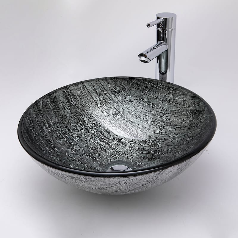 Vinnova Glass Circular Vessel Bathroom Sink without Faucet
