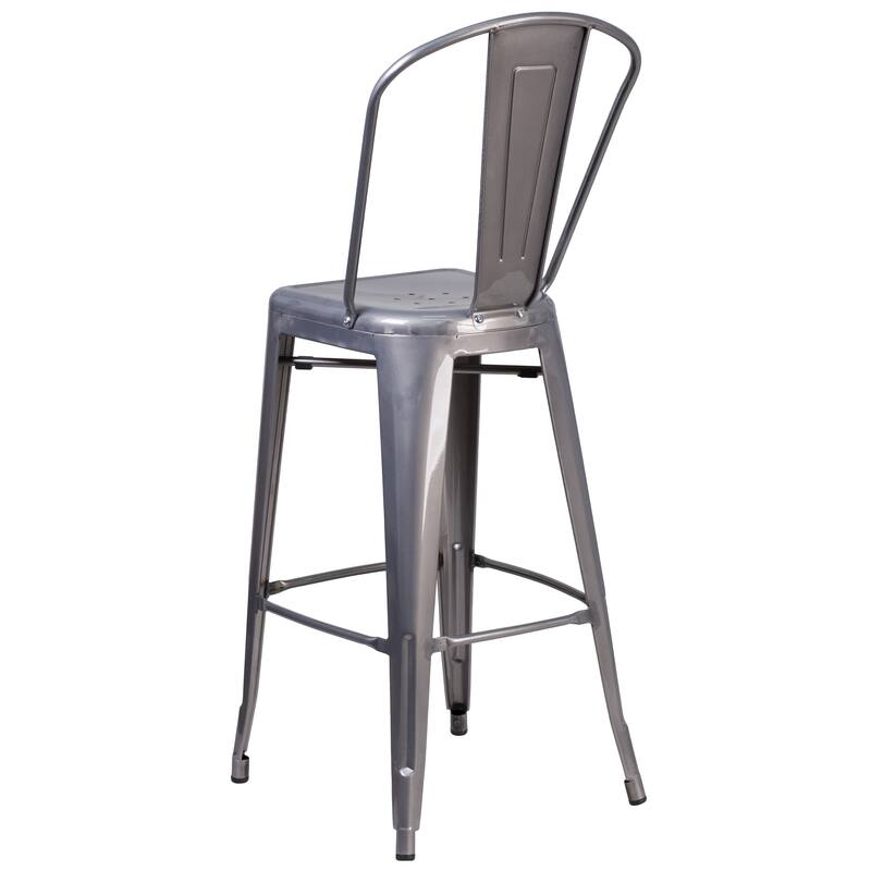 30" High Clear Coated Indoor Barstool with Back - 17.75"W x 22.5"D x 46.5"H