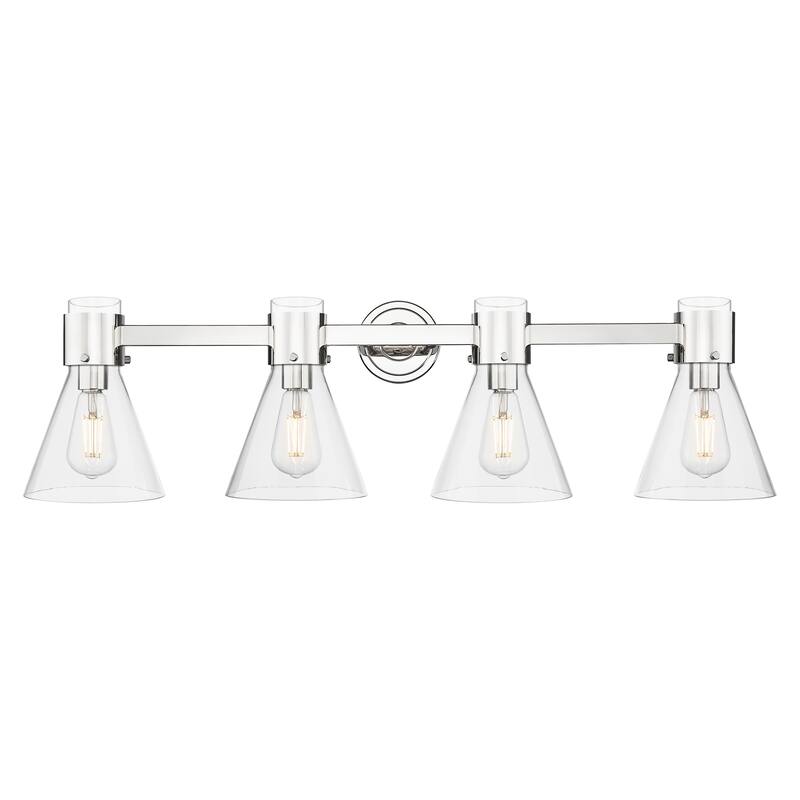 Innovations Lighting Downtown Urban - Lawton Cone - 4 Light 34" Wall-Mounted Bath Vanity Light - Polished Nickel, Clear