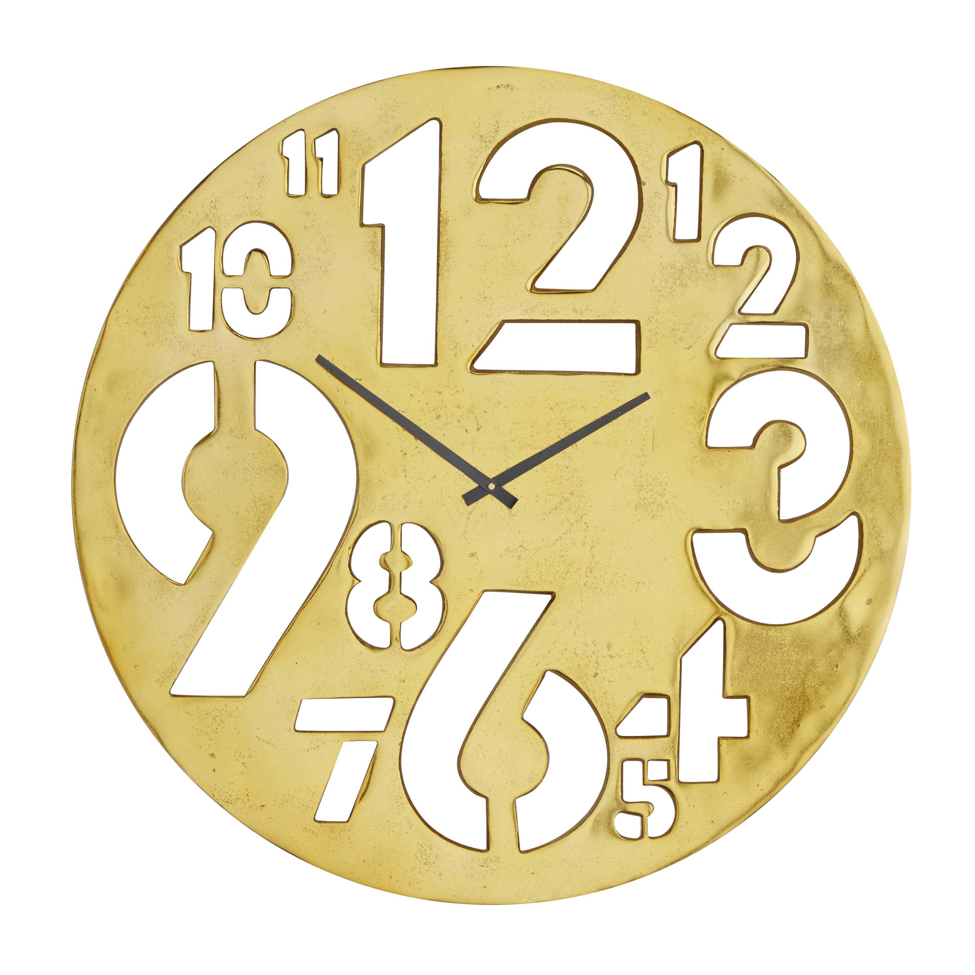 Aluminum Metal Wall Clock with Cut Out Numbers - Gold - Roche River Decor
