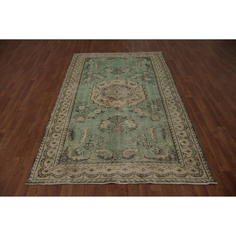 Hand Knotted Oriental 100% Wool Carpet Transitional Floral Green Anatolian Area Rug - 7' 9'' X 4' 10''