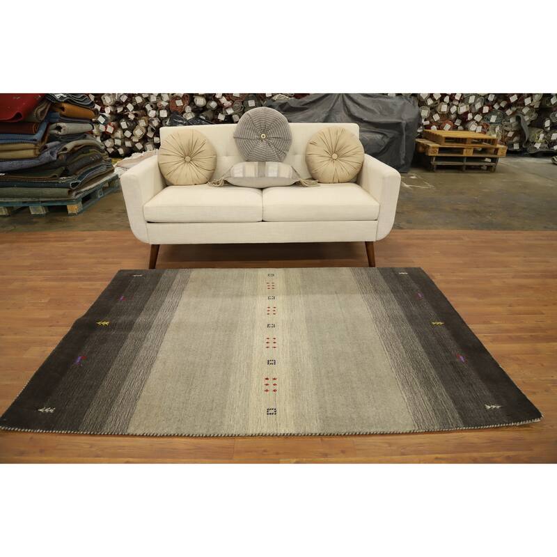 Hand Knotted Oriental 100% Wool Carpet Tribal Animal Pictorial Beige & Ivories Gabbeh Area Rug - 6' 6'' X 4' 4''