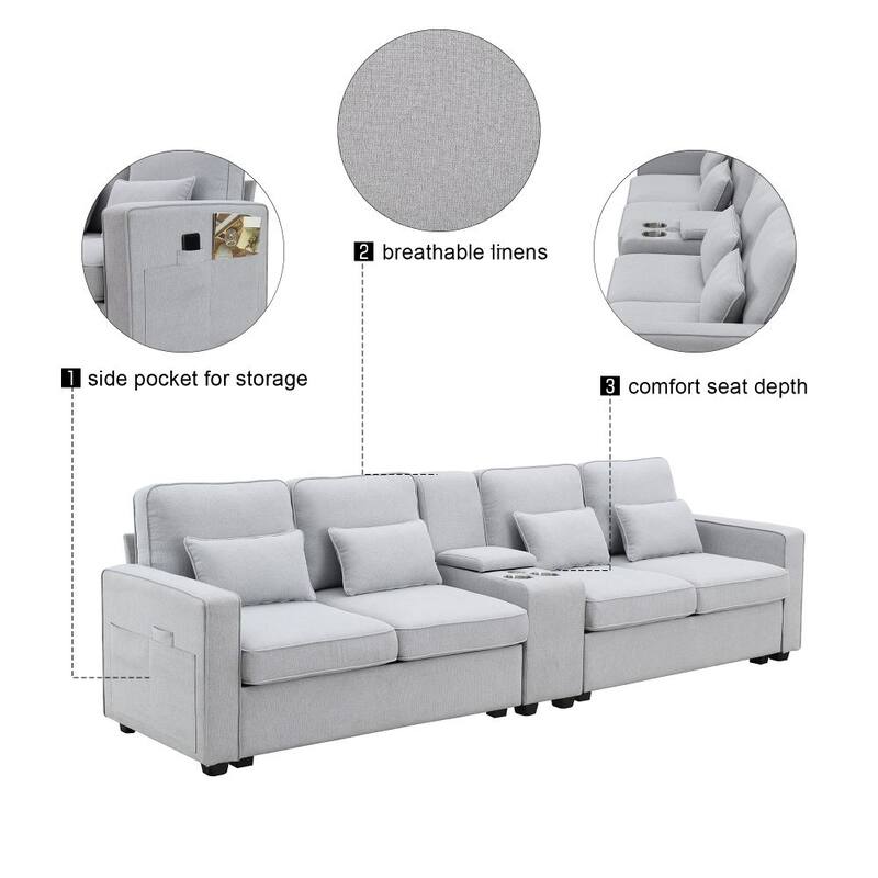 114.2" Upholstered Sofa with Storageable Coffee Table