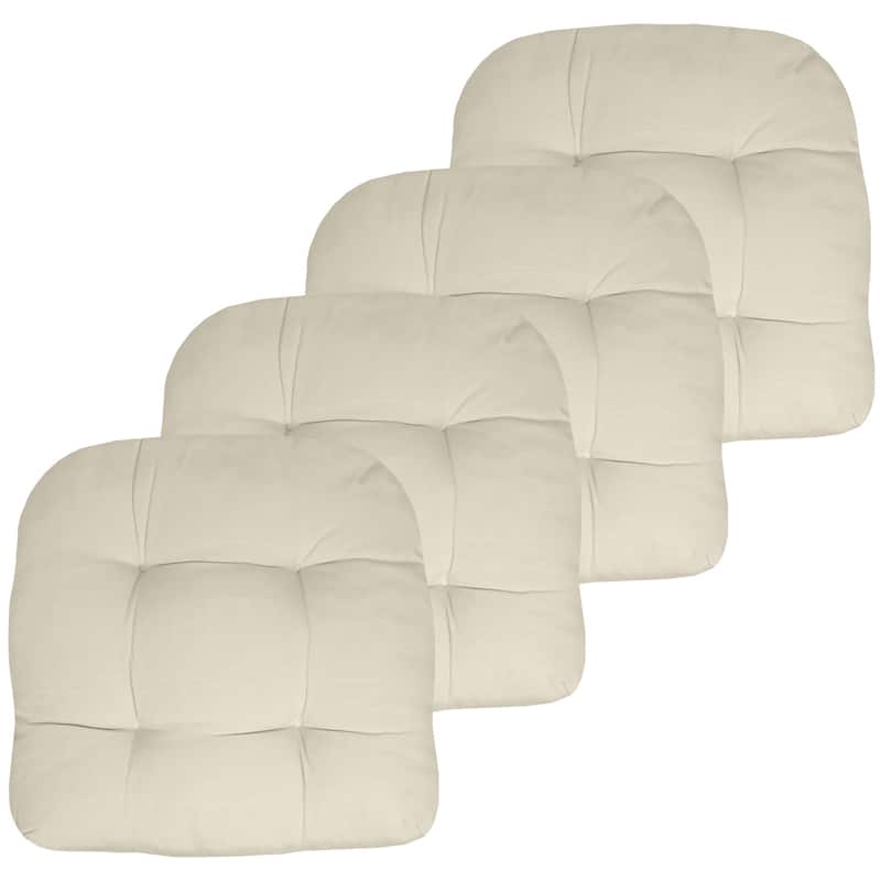 Sweet Home Collection Patio Cushions Outdoor Chair Pads Thick Fiber Fill Tufted 19" x 19" - Set of 4 - Cream