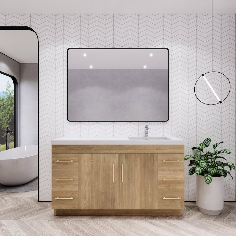 Eliza 60'' Freestanding Vanity Single Sink on the Right - 60'' Width Right Single Sink - Oak