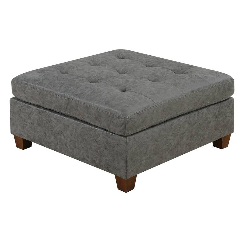 Living Room Furniture Tufted Cocktail Ottoman Antique Breathable Leatherette 1pc Cushion Ottoman Seat Wooden Legs