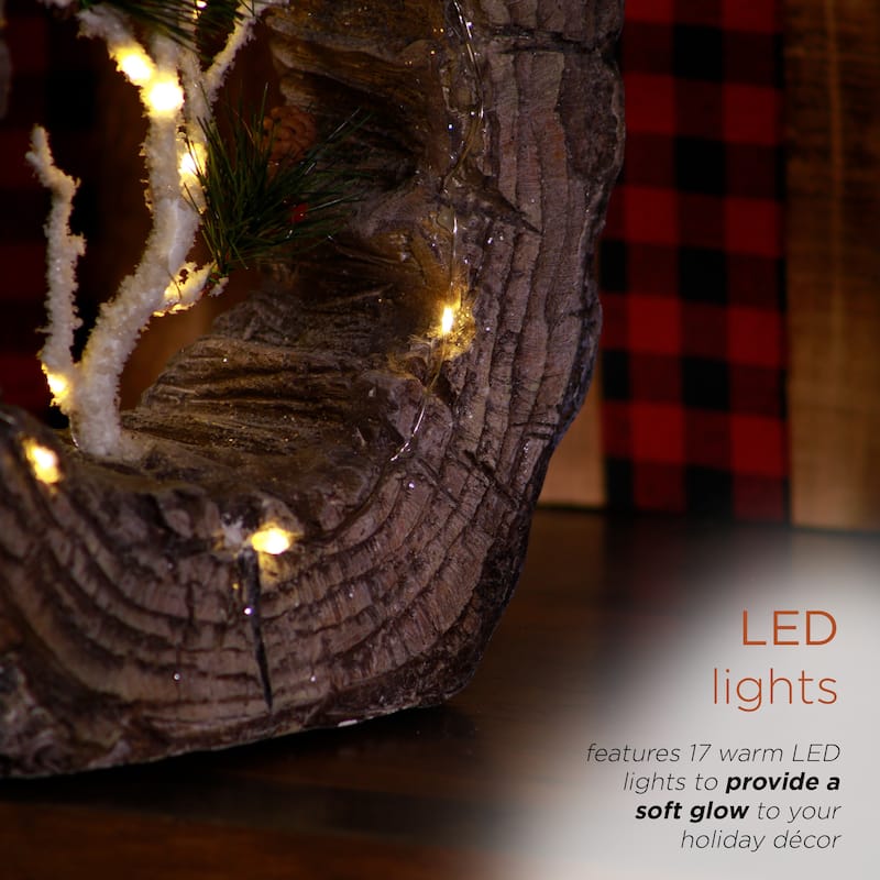 Alpine Corporation 21"H Indoor/Outdoor Christmas Statue with Carved Wood Look and LED Lights