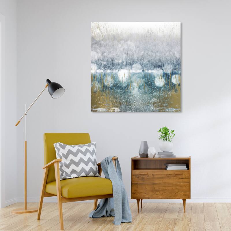 Wynwood Studio Canvas Abstract Pine River Blue and Metallic Gold Modern & Contemporary Wall Art Canvas Print - 30 x 30