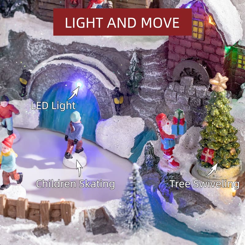 HOMCOM Christmas Village, Skating Pond Animated Winter Wonderland Set with Multicolored LED Light