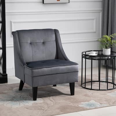 HOMCOM Tufted Single Sofa Chair with Rubber Wood Legs, Thick Padding Mid-Back, and Wings for Living Room