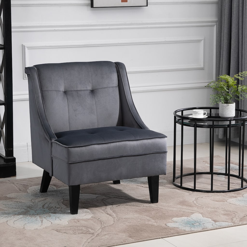 HOMCOM Tufted Single Sofa Chair with Rubber Wood Legs, Thick Padding Mid-Back, and Wings for Living Room