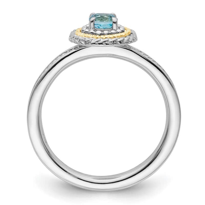 Curata 2.25mm 925 Sterling Silver Polished Prong set and 14k Stackable Expressions 925 Sterling Silver Blue Topaz Ring