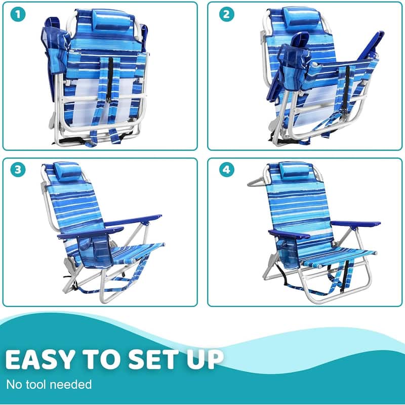 BOSSIN Backpack Beach Chairs for Adults,Adjustable high Beach Lounge Chairs with Towel Rack for Outdoor,Travel