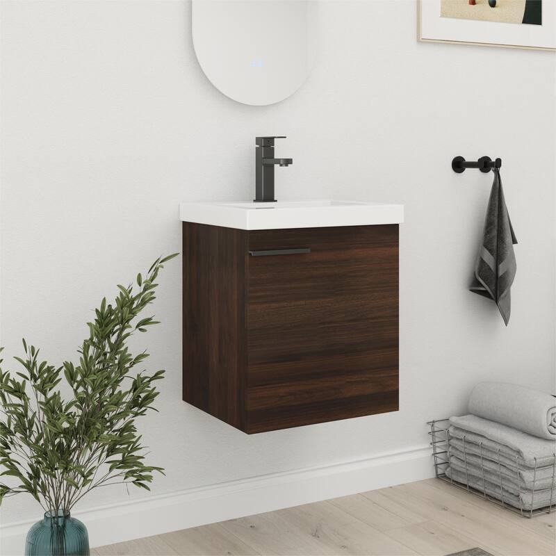 Bathroom Vanity With Sink In 16/18 Inch, Floating Bathroom Vanity With Soft Close Door