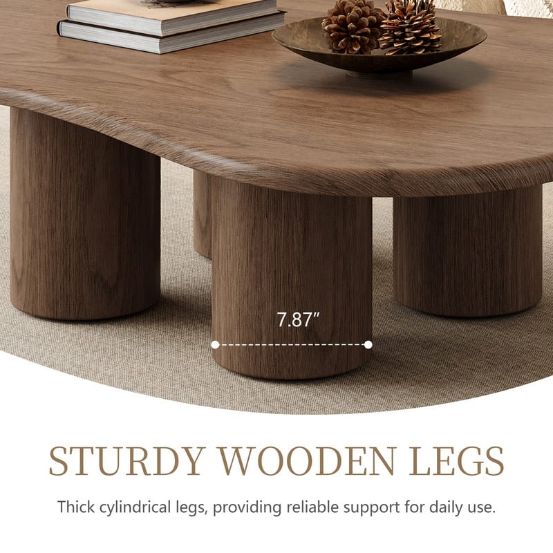 47.24" Mid Century Coffee Table, Solid Wood Texture with Could Shaped, Brown