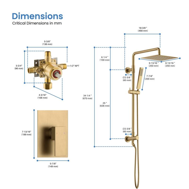 Cube Pressure Balanced 2-Function Shower Column with Rough In Valve