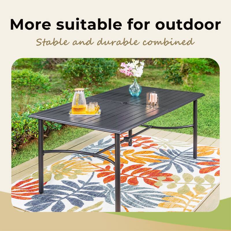 MAISON ARTS Metal Patio Dining Table Black Rectangular Outdoor Table with Steel Slat Top