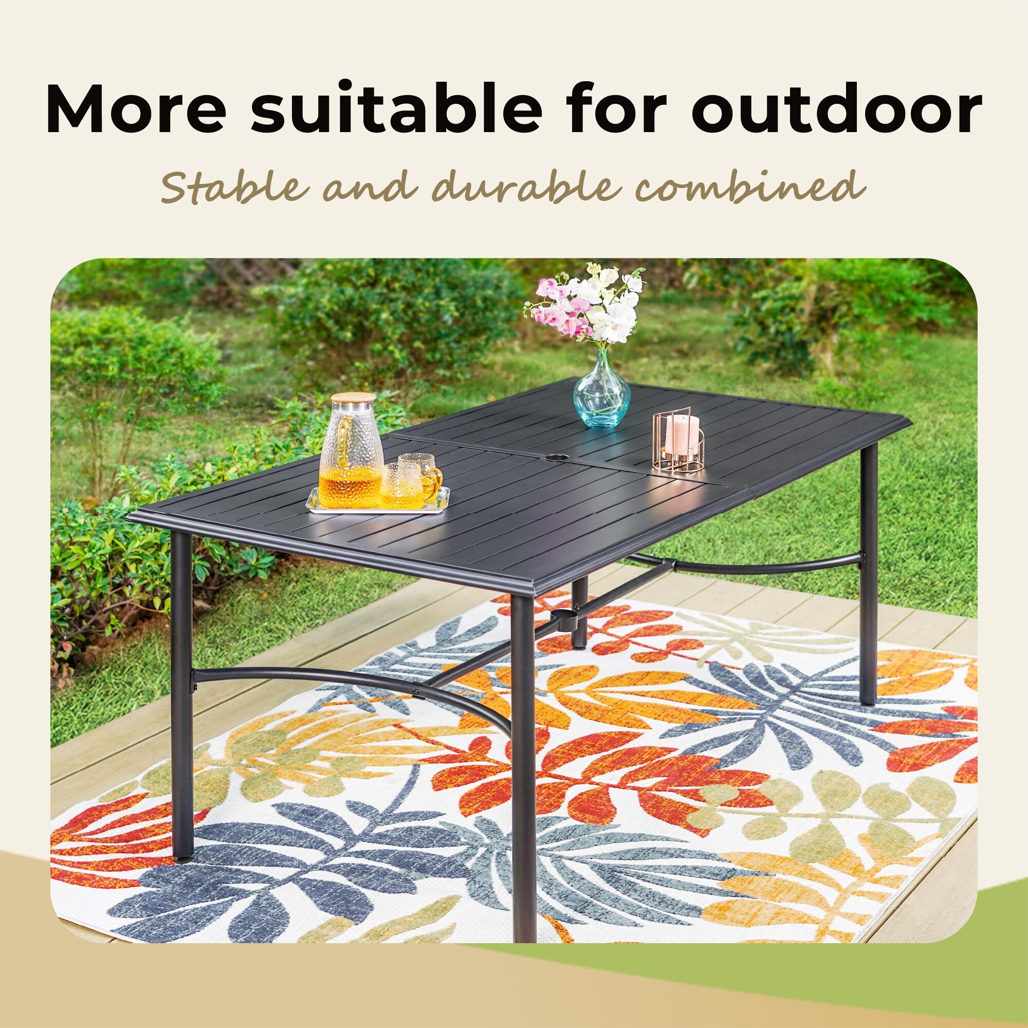 MAISON ARTS Rectangle Metal Patio Outdoor Dining Table with