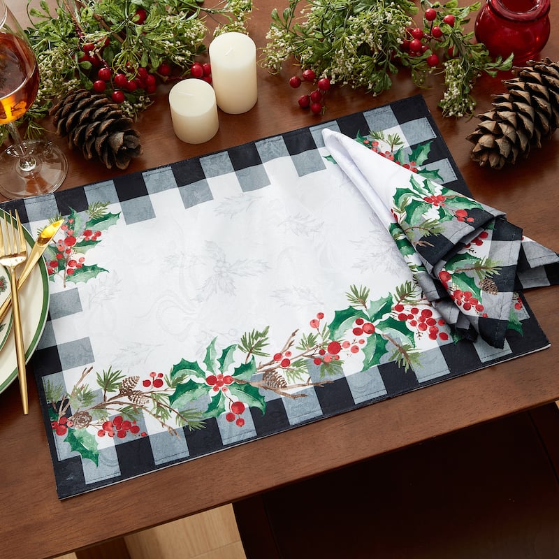 Holly Farmhouse Charm Holiday Fabric Placemats, Set of 4