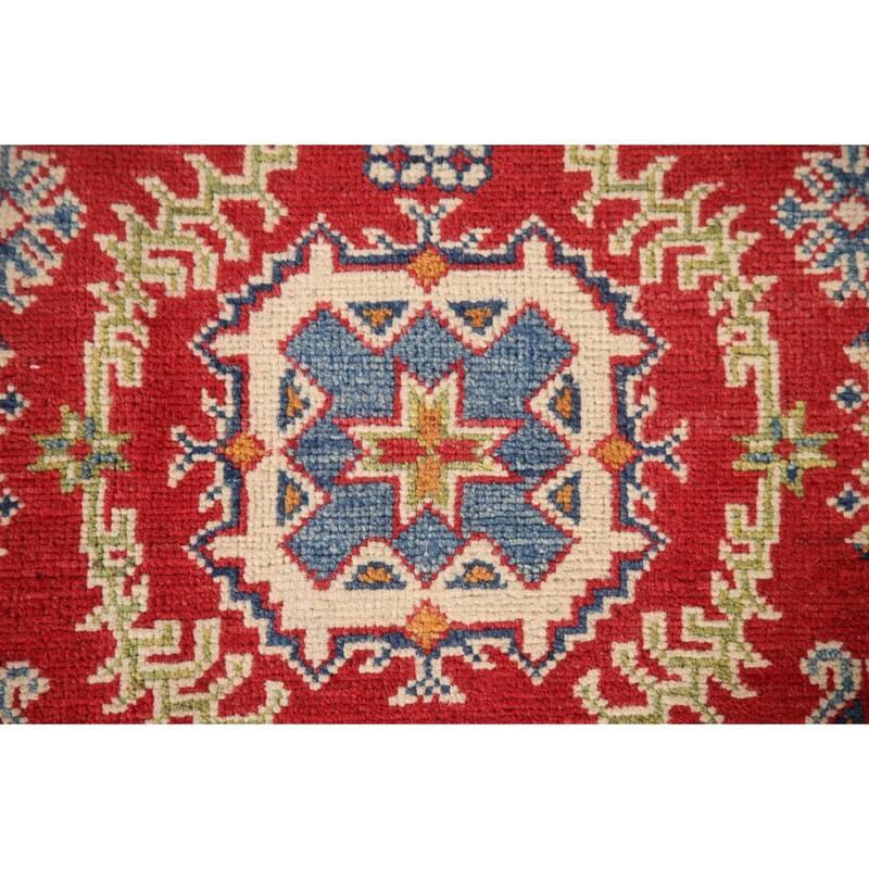 Red Traditional Kazak Accent Rug Hand-Knotted Wool Carpet - 2'9" x 4'1"