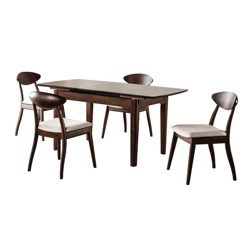 Furniture of America Abigail VIII Mid-Century Modern 5-Piece Rich Walnut Solid Wood 64-inch Extendable Dining Set