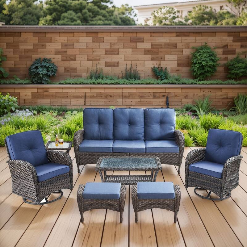 Gymojoy 7-Piece Outdoor Wicker Patio Furniture with 3 Seat Sofa & Swivel Chair, Coversation Set with Water Resistant Cushions