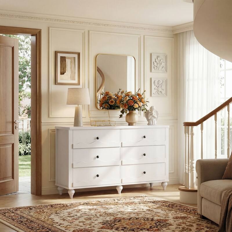 Narill Wave-Inspired 6-Drawer Dresser Closet Organizer, 43-In Chest of Drawers TV Stand