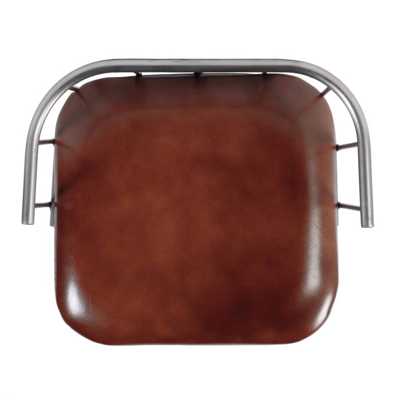 Coriander 31 in. Seat Height Leather & Iron Bar Height Stool with Back and Footrest