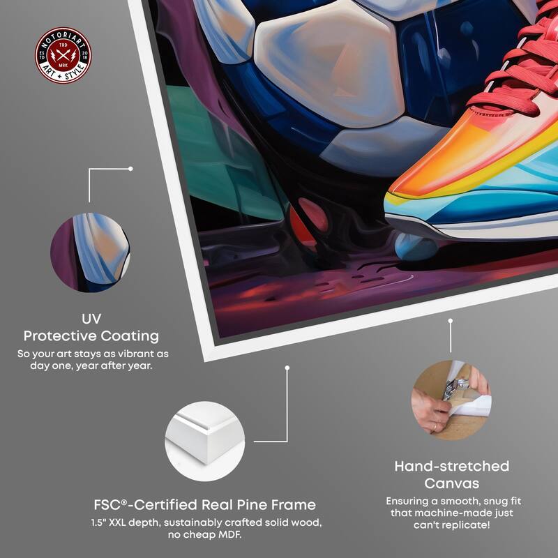 Notoriart Colorful Soccer Sneaker Splash Framed Soccer 1 Piece Canvas Wall Art