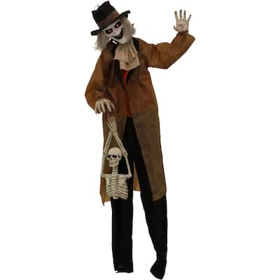 Haunted Hill Farm 5.25-ft. Animatronic Gravekeeper, Indoor/Outdoor Halloween Decor, Red LED Eyes, Poseable, Jebediah Bones