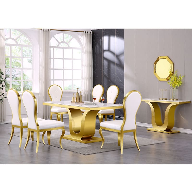 Luxury dining table with Polish Stainless Steel Metal U-Base