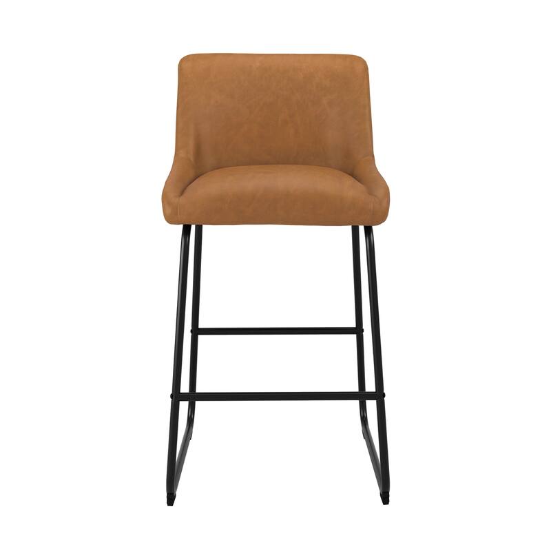 Counter Height Bar Stools with Metal Frame Upholstered Kitchen Island Stool in Faux Leather or Fabric
