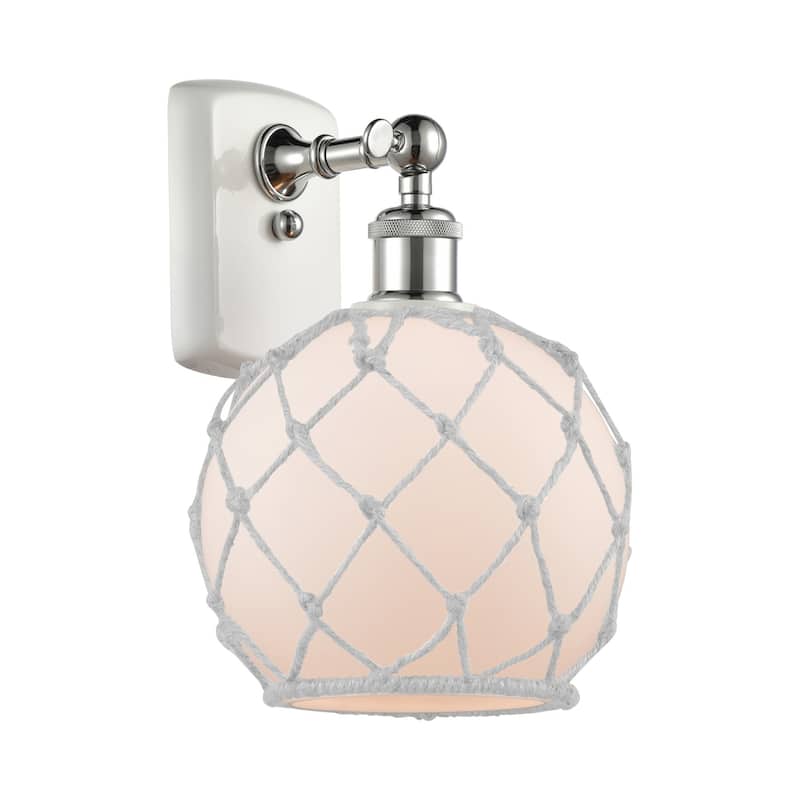 Innovations Lighting Farmhouse Rope 13" Tall Bathroom Sconce - White and Polished Chrome / White Glass