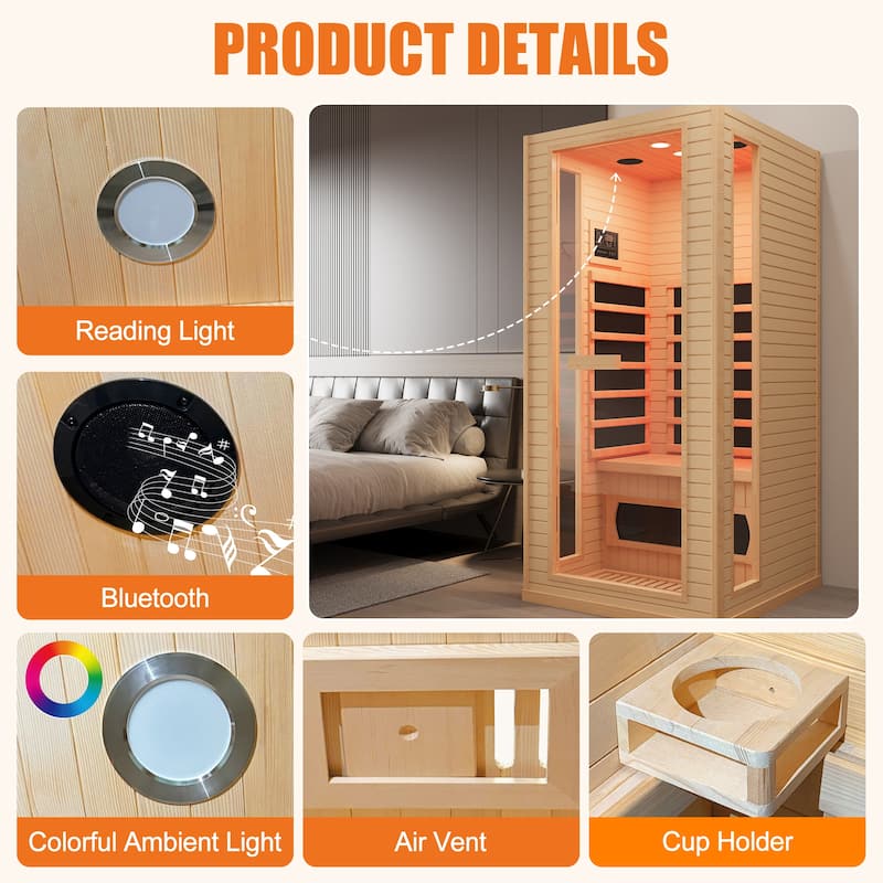 Recharge at Home: 1-Person Infrared Sauna with Bluetooth