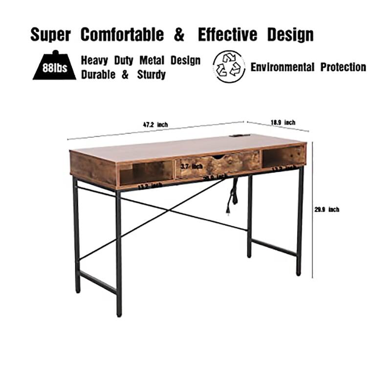 JJS 48" Writing Desk with Power Outlet - Modern Large Computer Desk & Laptop Workstation for Home Office