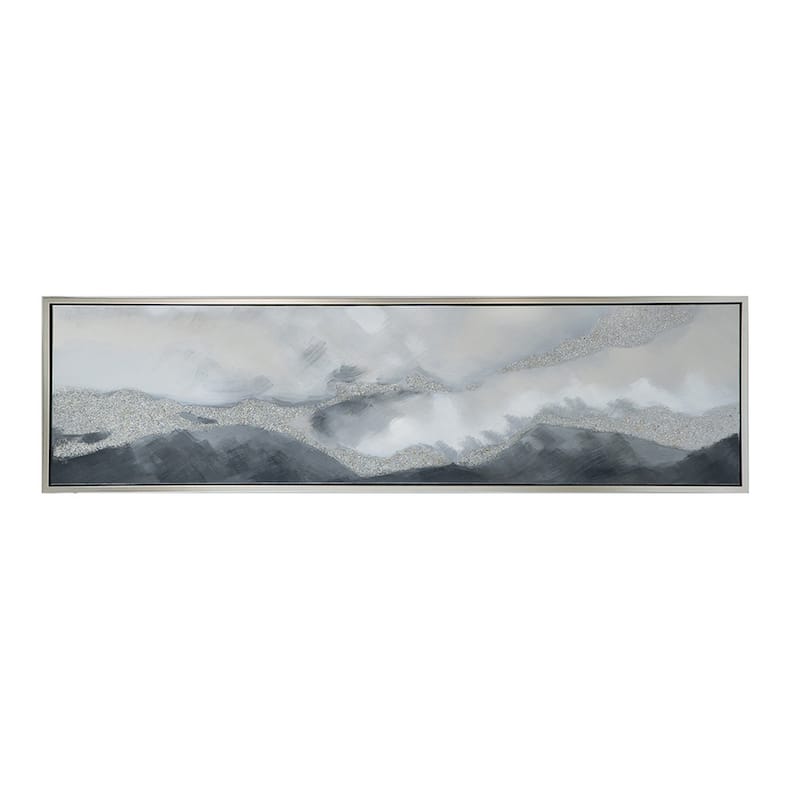 20 x 71 Framed Handpainted Wall Art, Landscape Abstract Design, Soft Gray