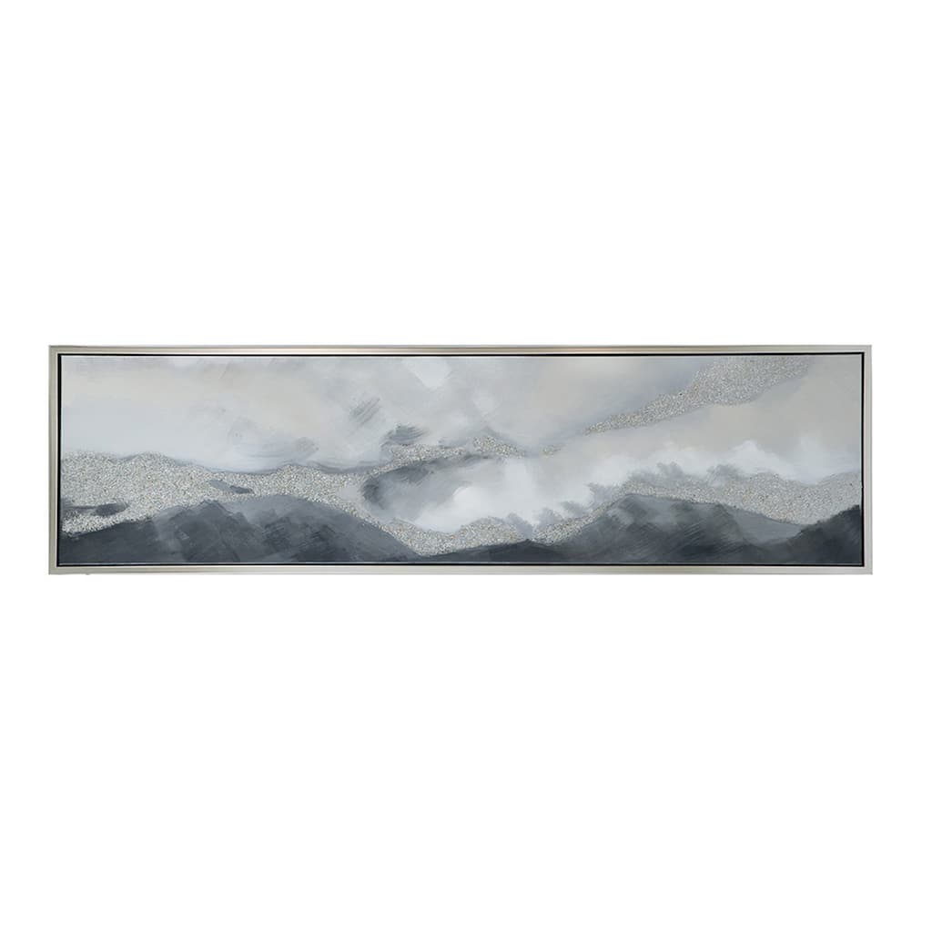 20 x 71 Framed Handpainted Wall Art, Landscape Abstract Design, Soft Gray