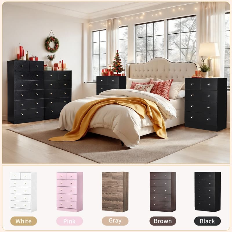 6-Drawer Large Dresser For Bedroom And Chest Of Drawers With Sturdy Construction Wood Storage Organizer For Closet