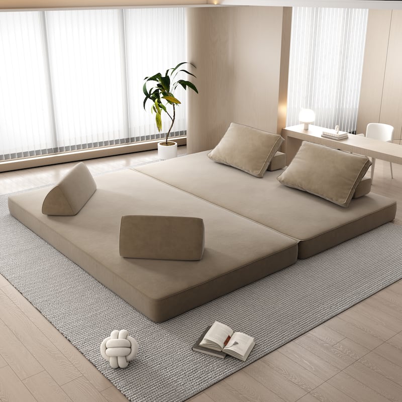 86.6" Convertible Loveseat Sofa Bed with Removable Backrests, Chenille Fabric Sleeper Sofa, Chaise Lounge, Floor Folding Couch