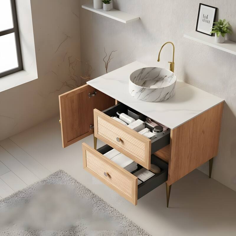 Freestanding Bathroom Vanity with Round Ceramic Basin