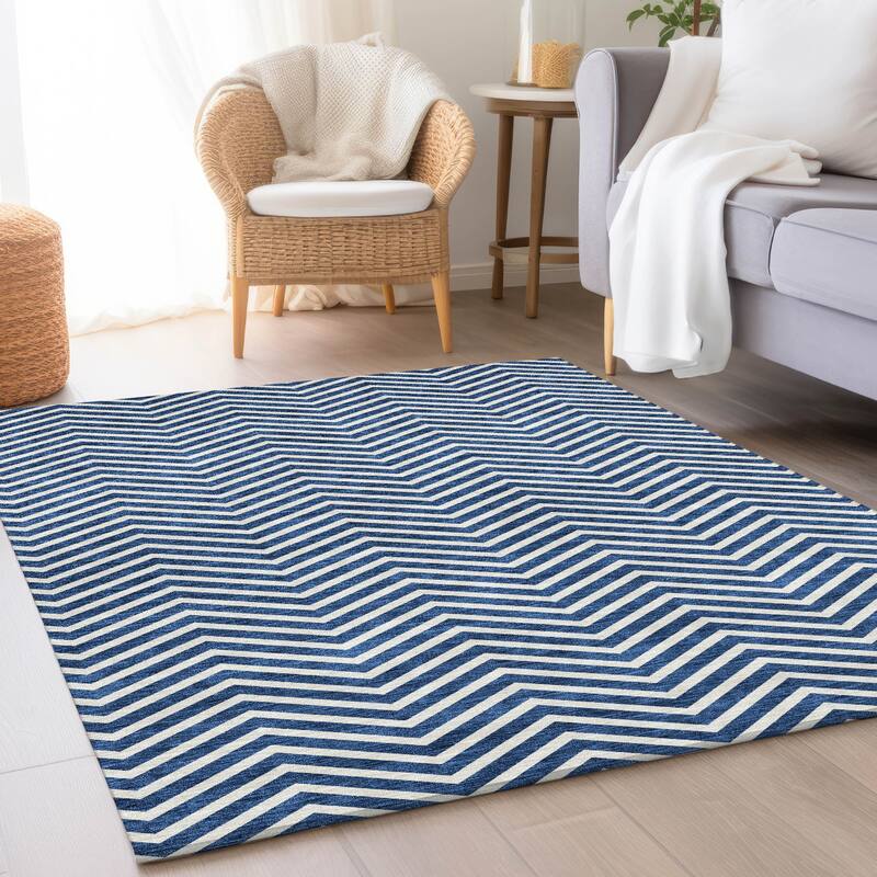 Premium Washable Super Soft Modern Chevron Mayfield Rug - Blue - 5' x 7'6"