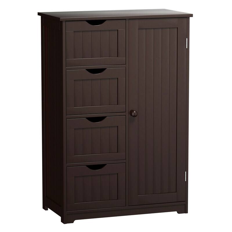 Gymax Wooden 4 Drawer Free Standing Bathroom Floor Cabinet Adjustable - See Details - Brown - Painted - See Details